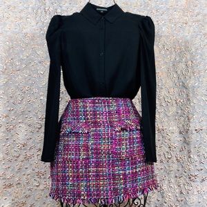Hot pink tweed mini skirt